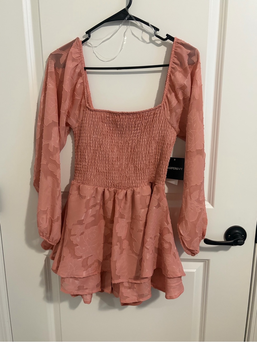 Harper Dusty Rose Smocked Square-Neck Peplum Tunic